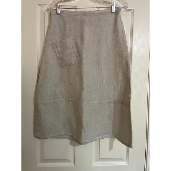 Flax Dresses & Skirts - FLAX Linen Weave Oatmeal Elastic Back Accent Pocket Midi Skirt P(S) Lagenlook